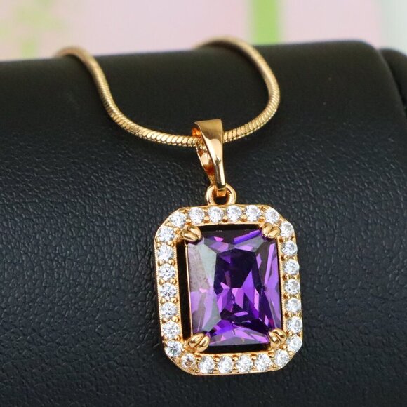 "Purple Crystal Rose Gold Pendant with Sparkling White Stone Frame, XPPT1274 - Picture 1 of 13